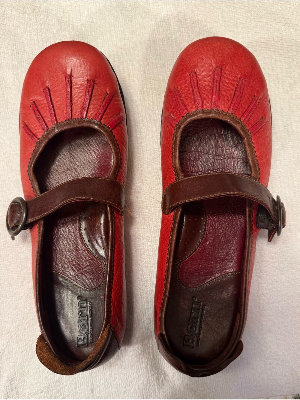 Born Red Leather Mary Jane with Brown Buckle Strap